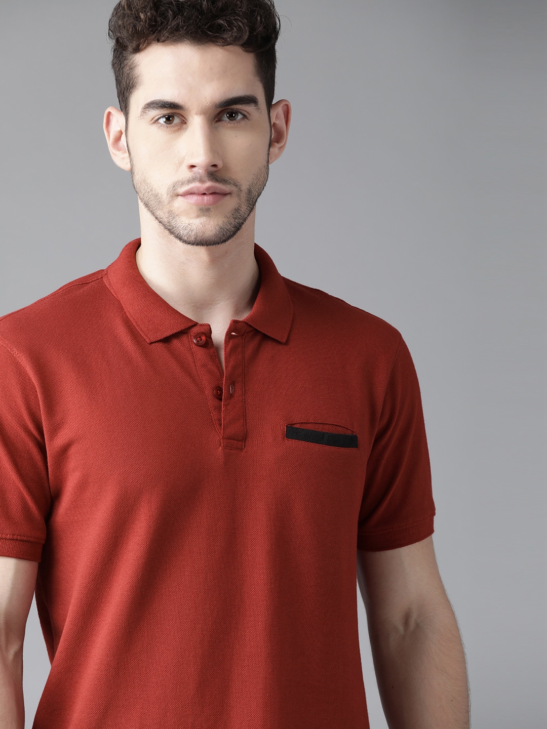 Buy The Roadster Lifestyle Co Men Rust Red Pure Cotton Solid Polo ...