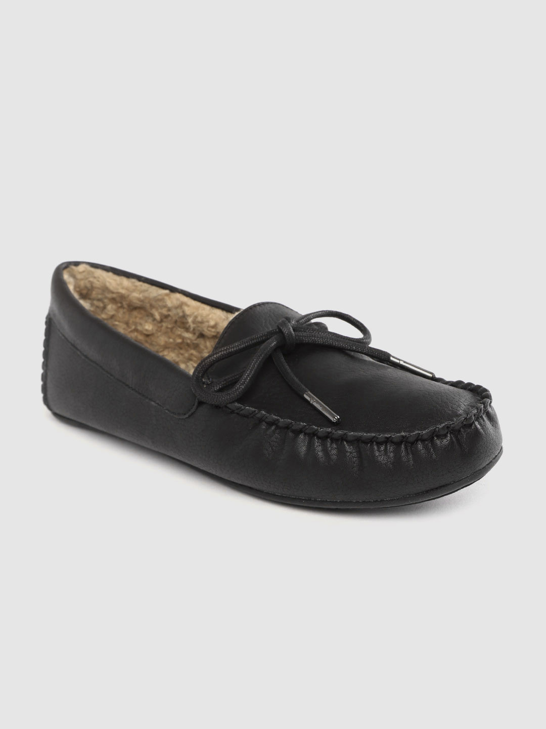 Buy Marks & Spencer Men Black Thermowarmth Moccasins With Tie Up Detail