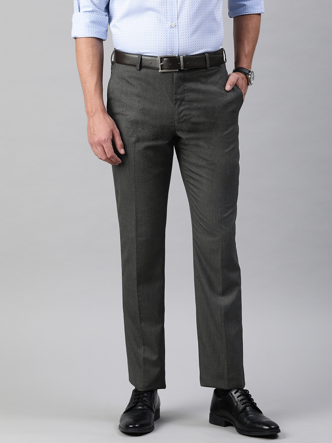 Buy Park Avenue Men Grey Solid Regular Fit Formal Trousers - Trousers ...