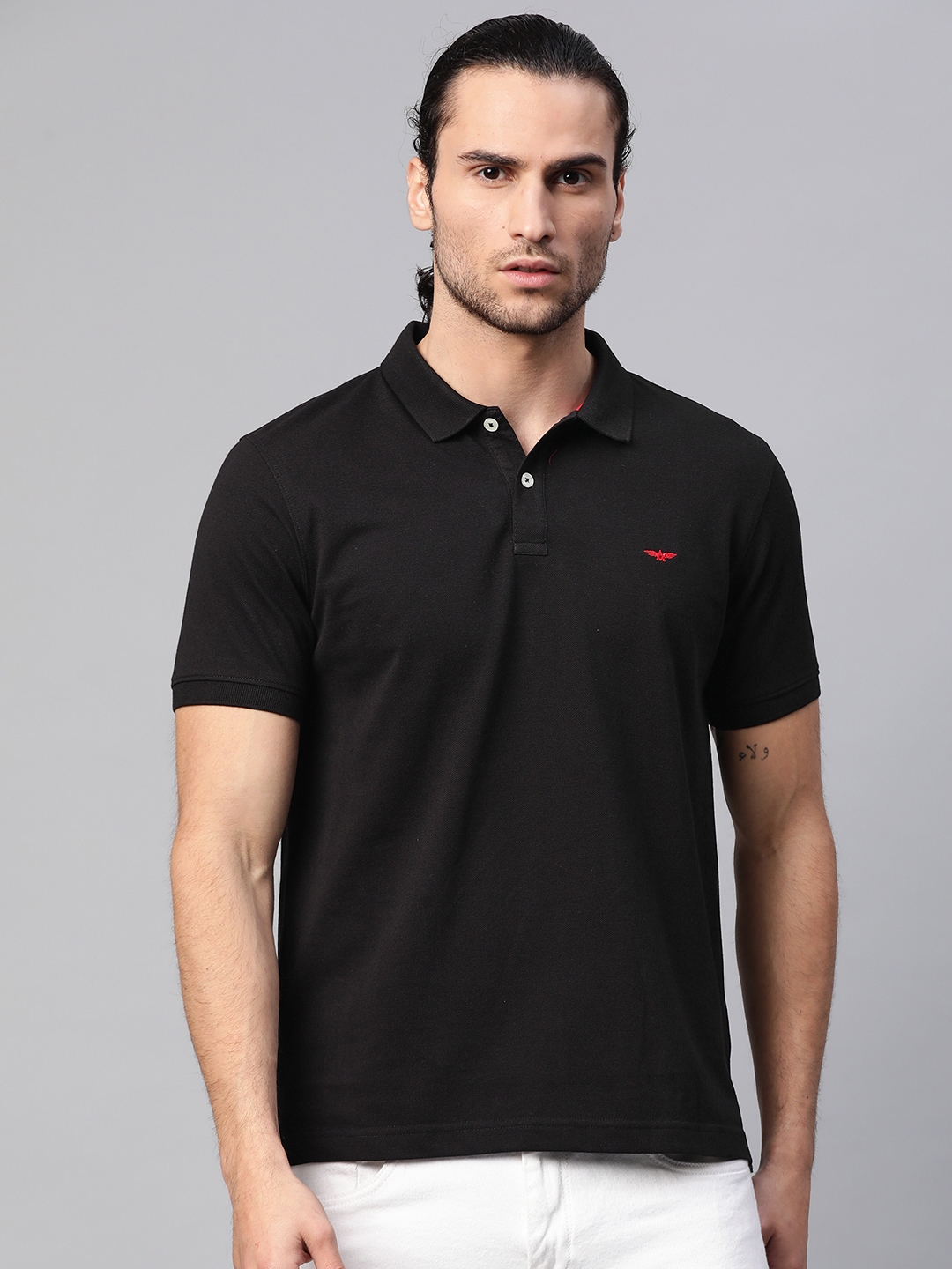 Buy Park Avenue Men Black Slim Fit Solid Polo Collar T Shirt - Tshirts ...