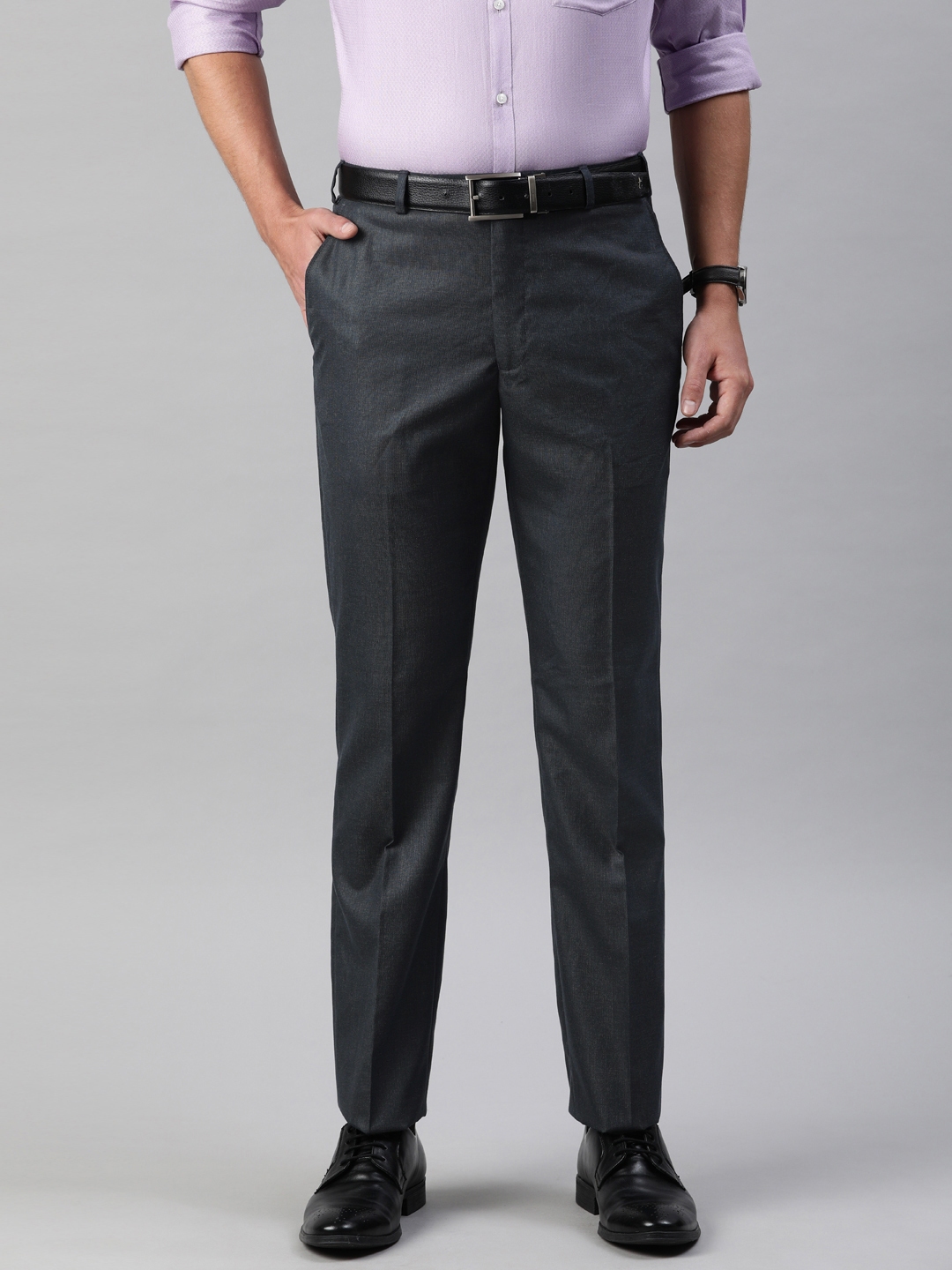 Buy Park Avenue Men Navy Blue Smart Fit Solid Formal Trousers ...