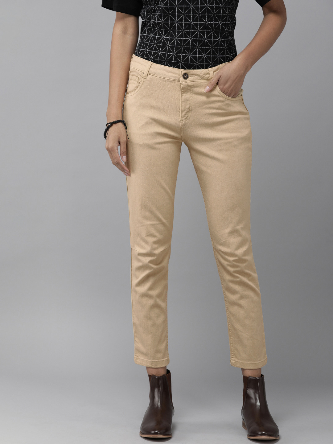 Buy The Roadster Lifestyle Co Women Cream Coloured Slim Fit High Rise