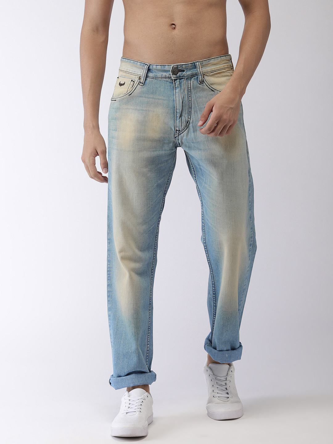 Buy Flying Machine Men Blue Straight Fit Mid Rise Clean Look Jeans