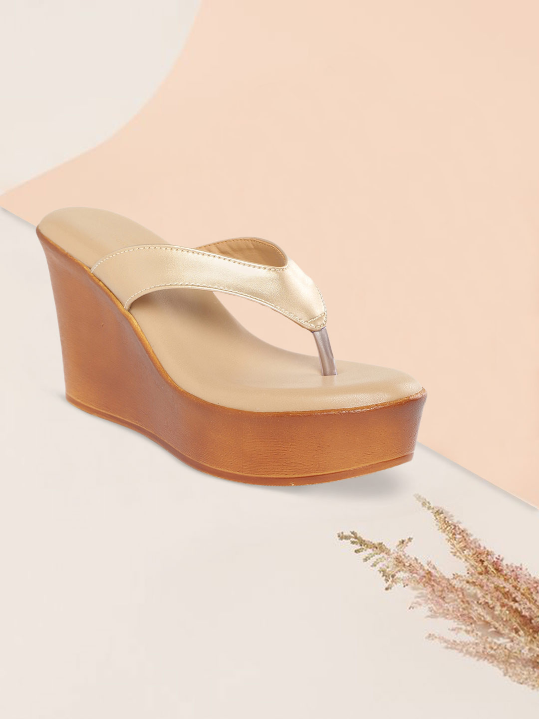 Buy DressBerry Women Muted Gold Toned Solid Wedges Heels for Women