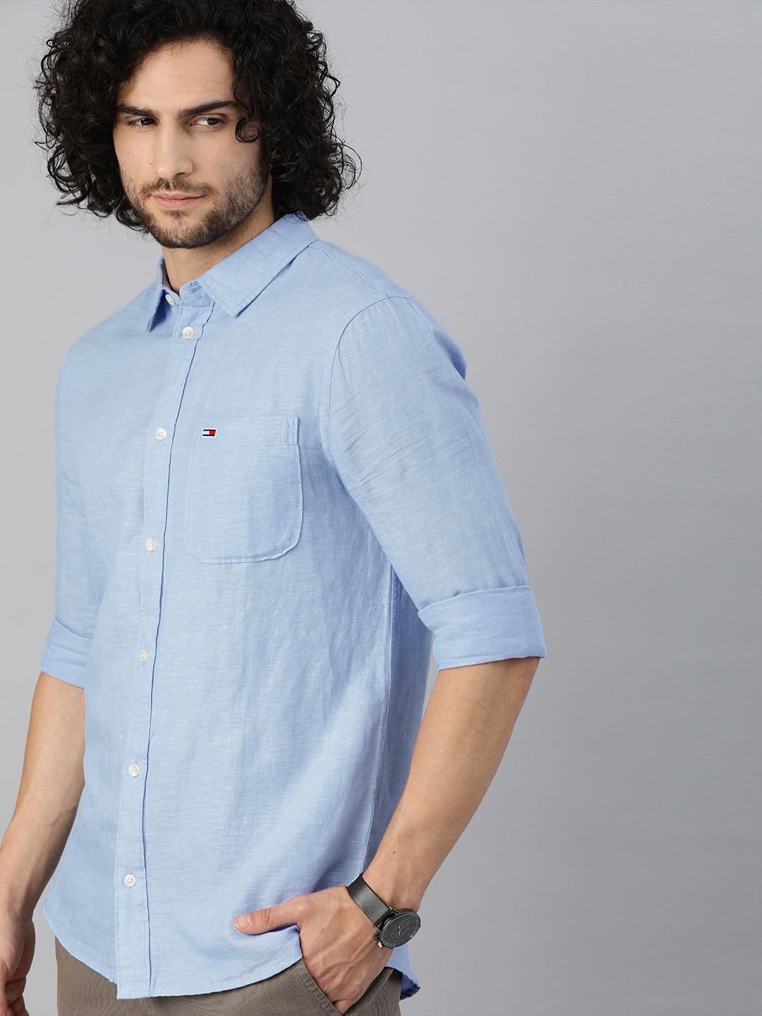 Buy Tommy Hilfiger Men Blue Regular Fit Solid Casual Shirt Shirts for