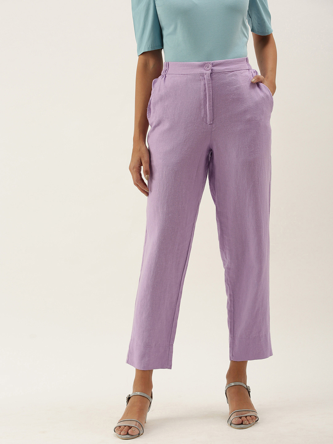 Buy AND Women Purple Regular Fit Solid Trousers Trousers for Women