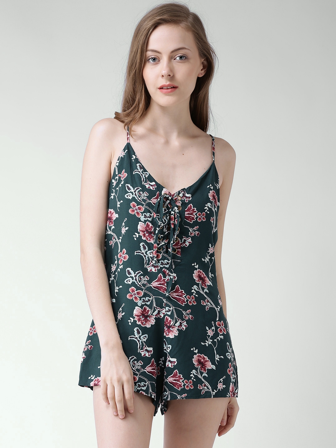Buy FOREVER 21 Dark Green Floral Print Playsuit - Jumpsuit for Women ...