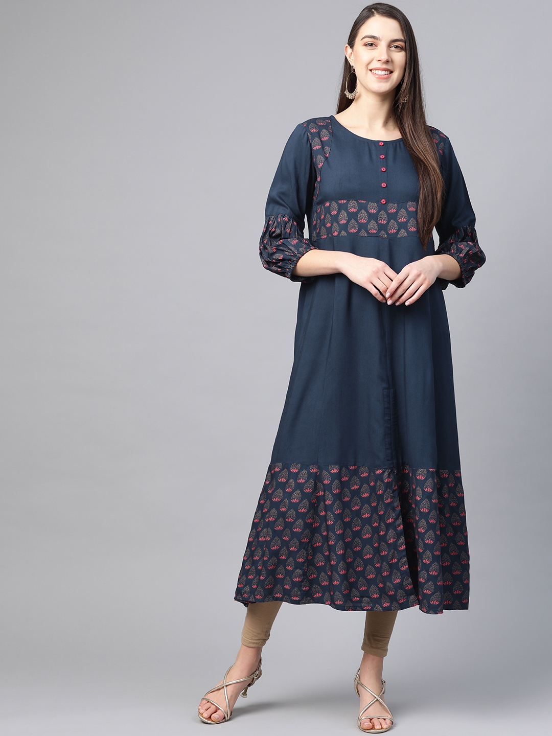 Buy Yash Gallery Women Navy Blue And Red Printed A Line Kurta Kurtas For Women 13369434 Myntra 4129