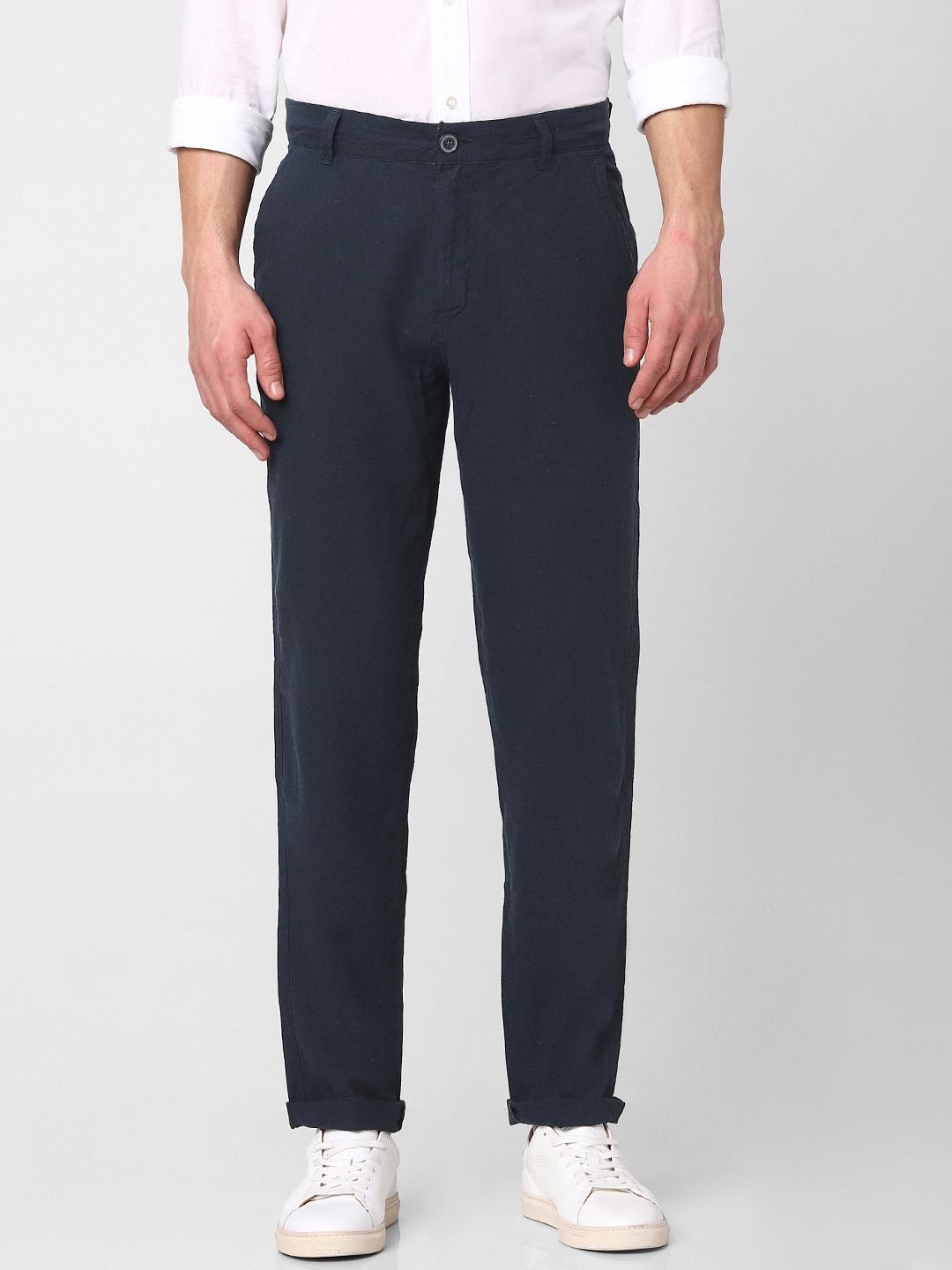 Navy Blue Rayon Straight Fit Slip-on Trouser