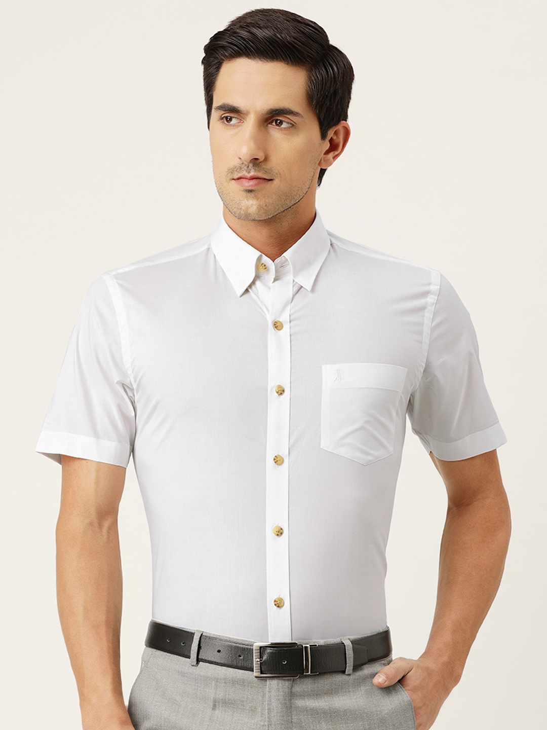 Buy Burnt Umber Men White Solid Slim Fit Pure Cotton Formal Shirt ...