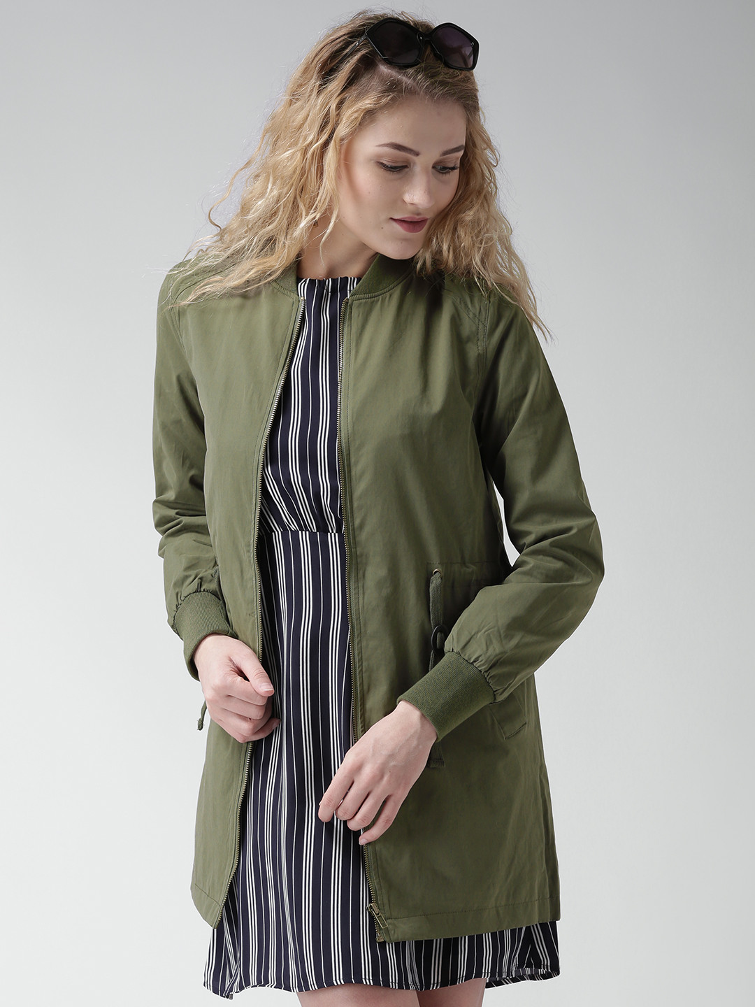 Buy FOREVER 21 Olive Green Long Jacket Jackets for Women 1337647 Myntra