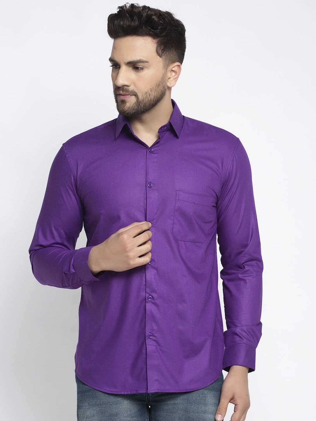 Buy JAINISH Men Purple Regular Fit Solid Casual Shirt - Shirts for Men ...