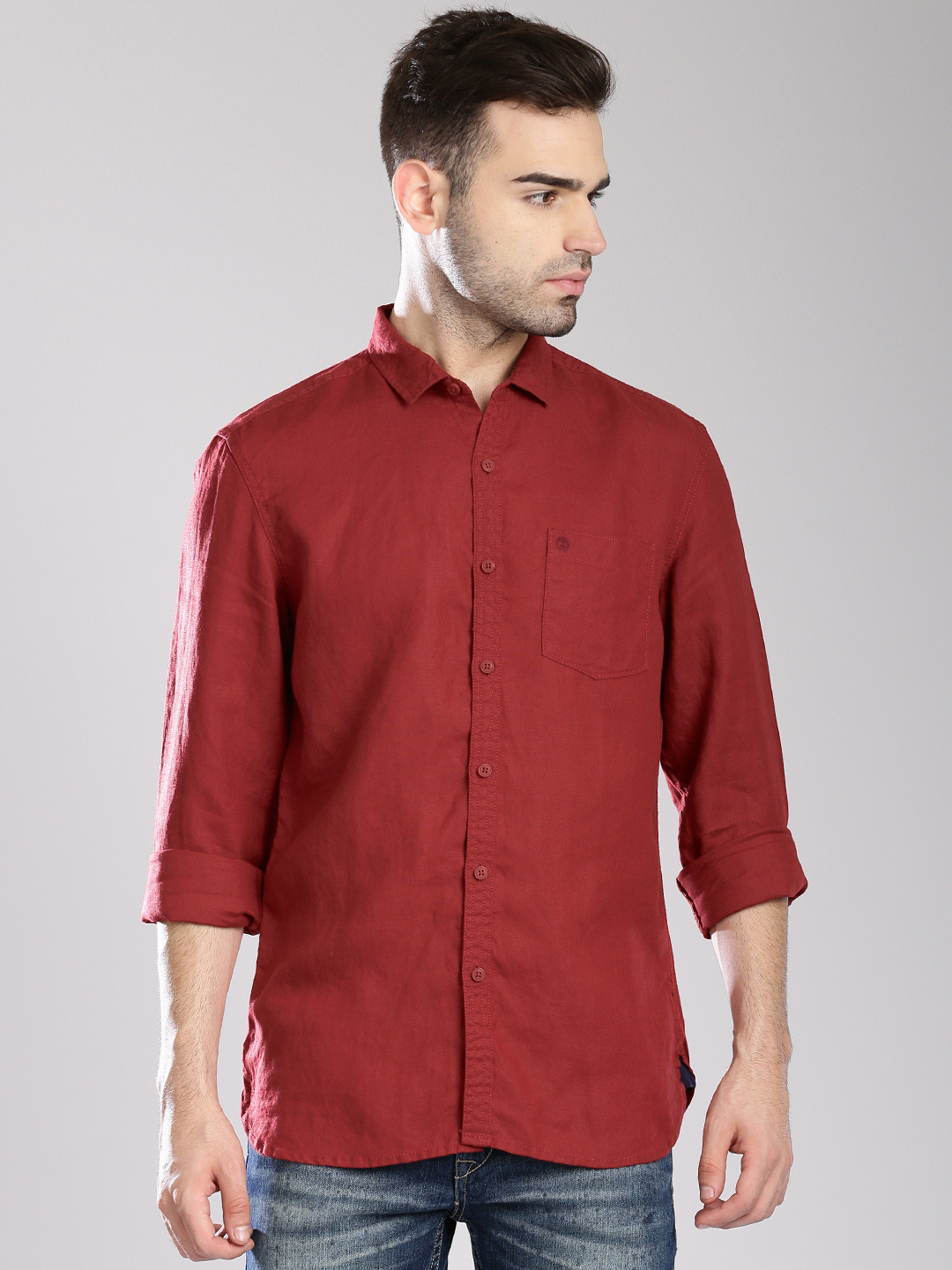Buy Bossini Maroon Linen Contemporary Fit Casual Shirt Shirts for Men