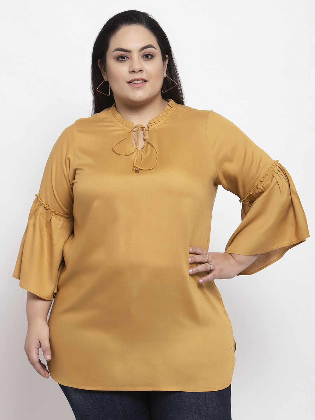 Buy PlusS Women Mustard Yellow Solid Tunic Tunics for Women 13383566