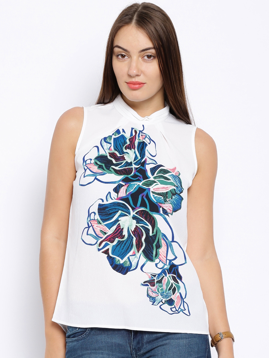 Buy Allen Solly Woman White Printed Polyester Top - Tops for Women ...