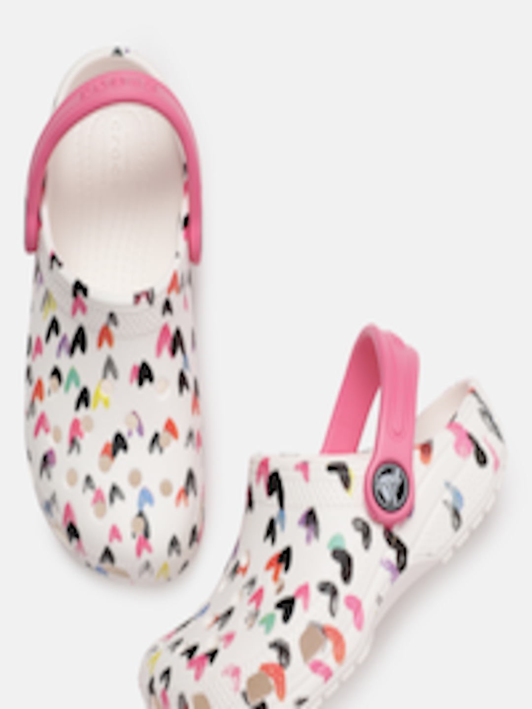 Buy Crocs Classic Unisex Kids White Pink Heart Printed Clogs - Flip ...