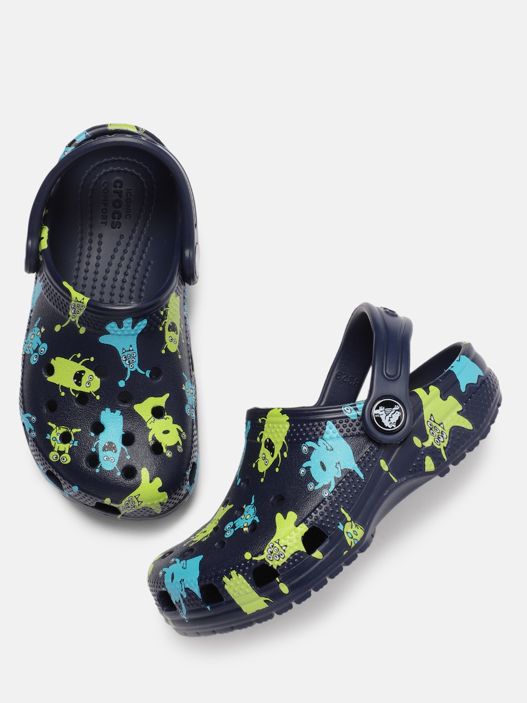 Buy Crocs Kids Navy Blue Classic Monster Print Clog Sandals - Sandals ...