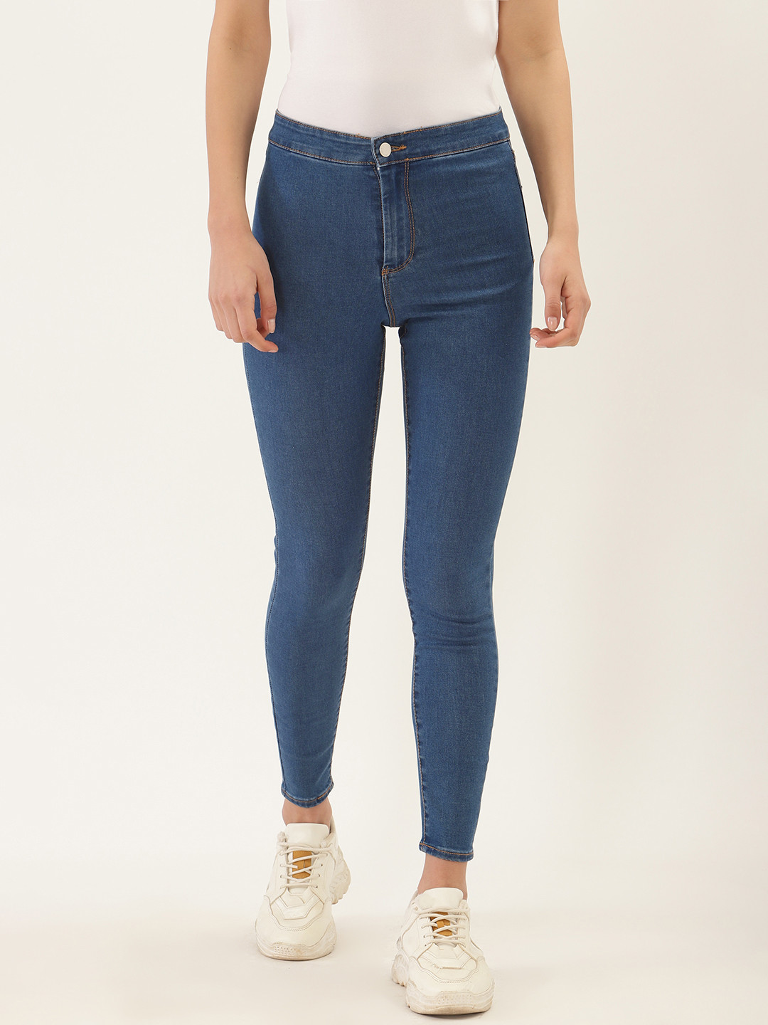 Buy Malachi Women Navy Blue Solid Skinny Fit High Rise Cropped Denim