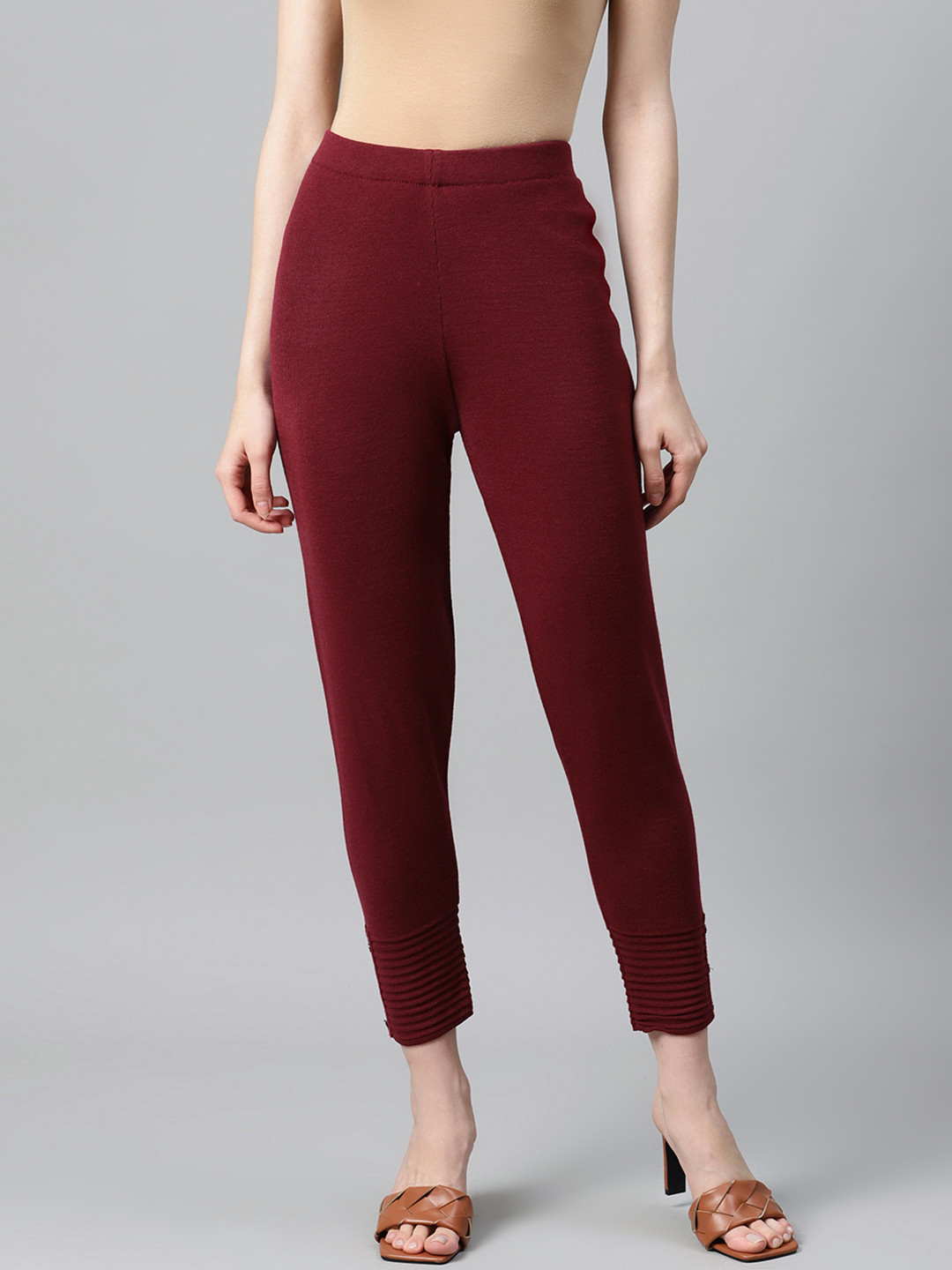 Buy W Women Maroon Solid Cropped Winter Leggings Leggings for Women
