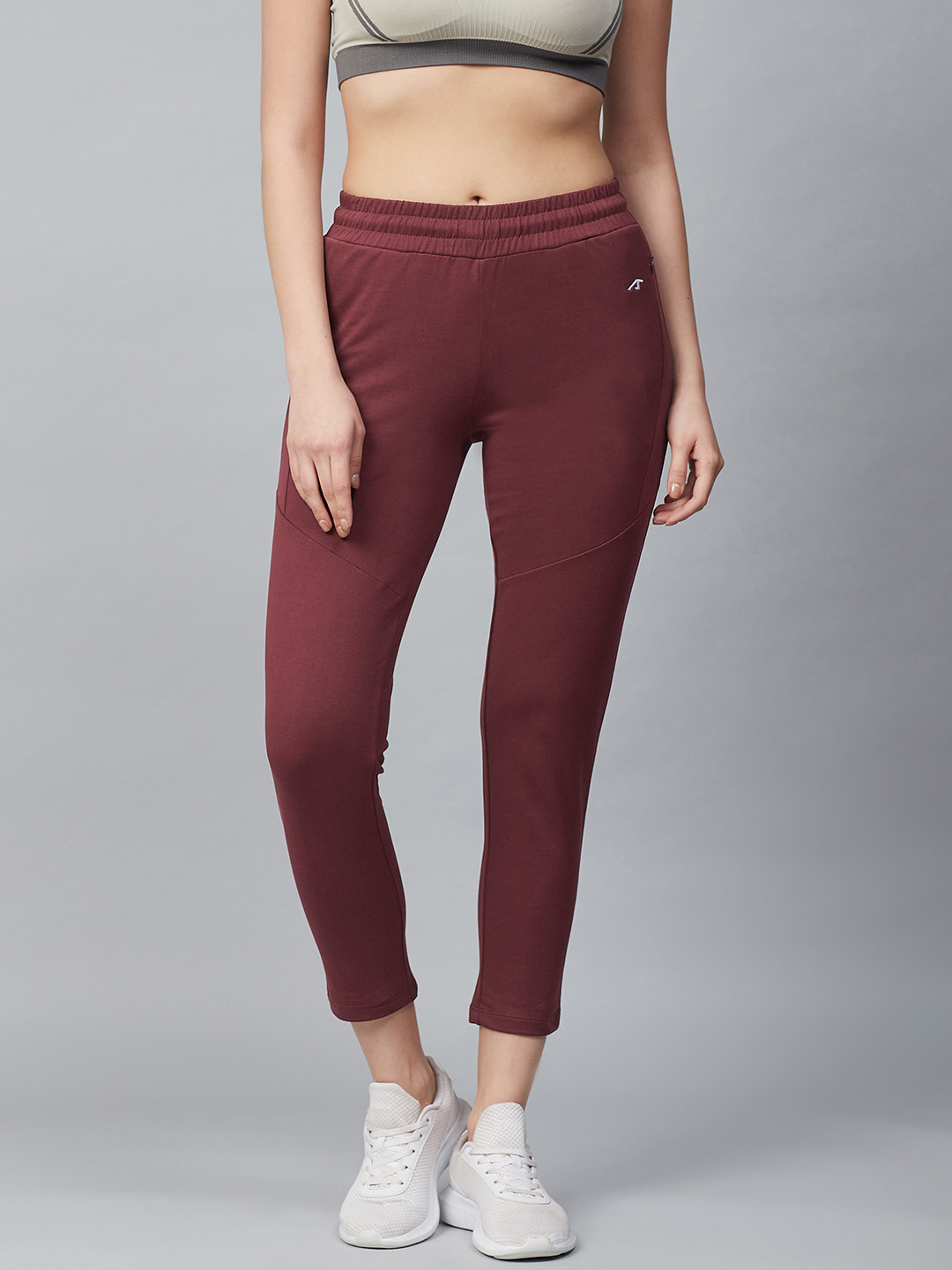 Buy Alcis Women Burgundy Slim Fit Solid Cropped Track Pants Track
