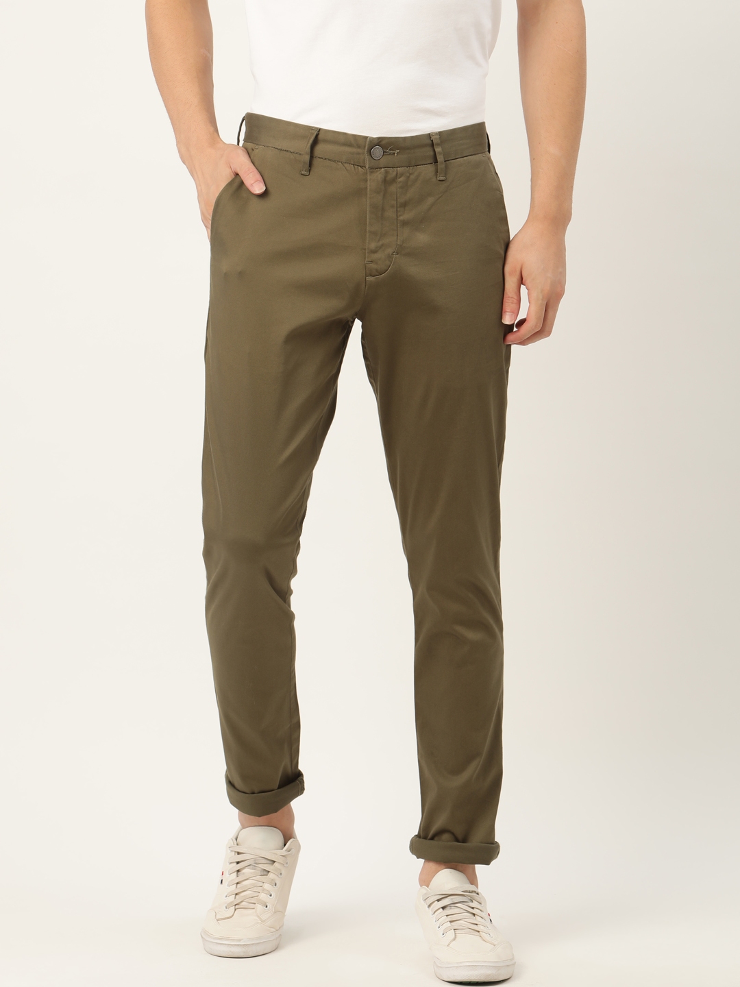 Buy Calvin Klein Jeans Men Olive Green Slim Fit Solid Chinos - Trousers ...
