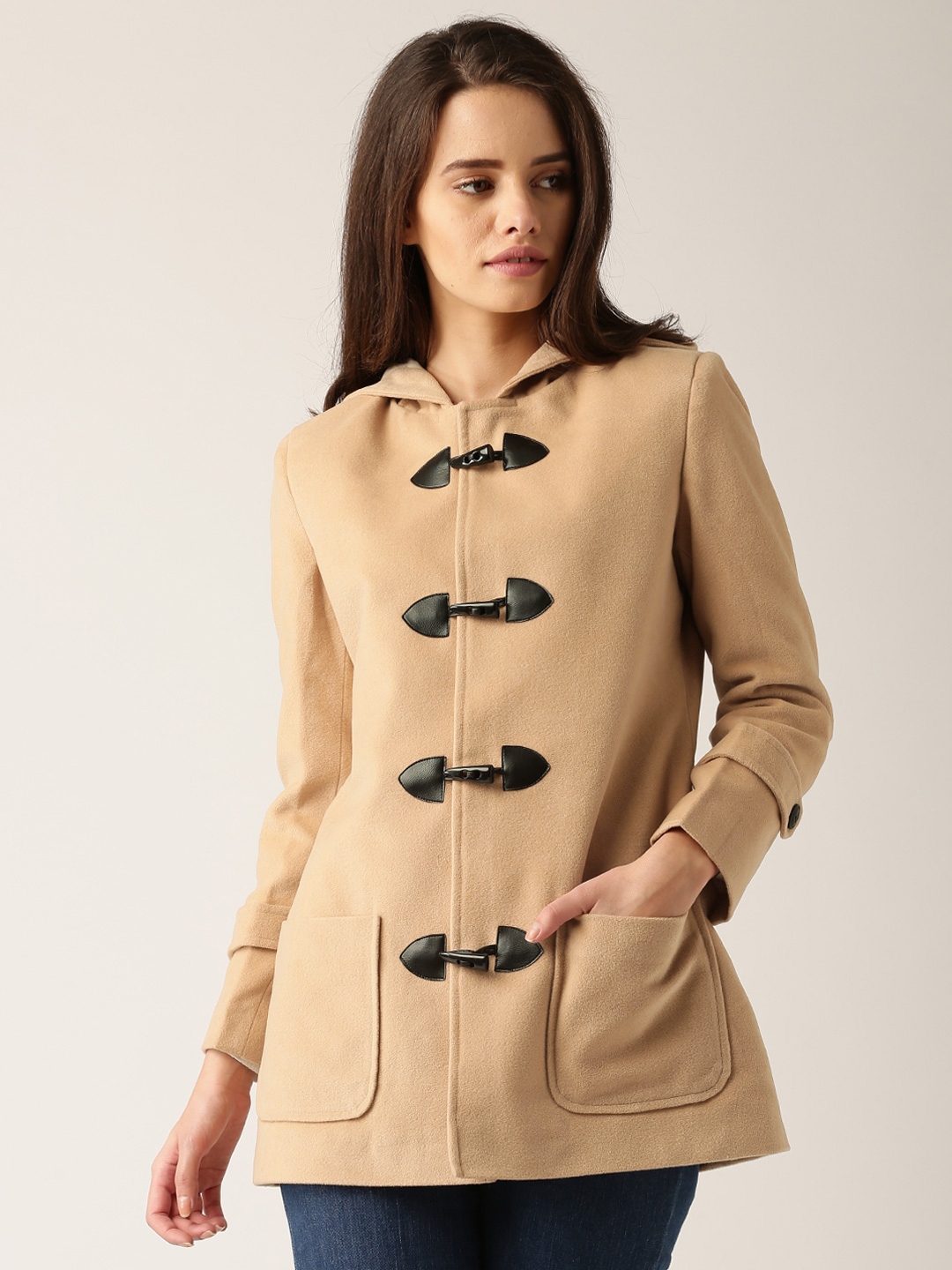 Buy DressBerry Peach Coloured Hooded Coat - Coats for Women 1342268 ...