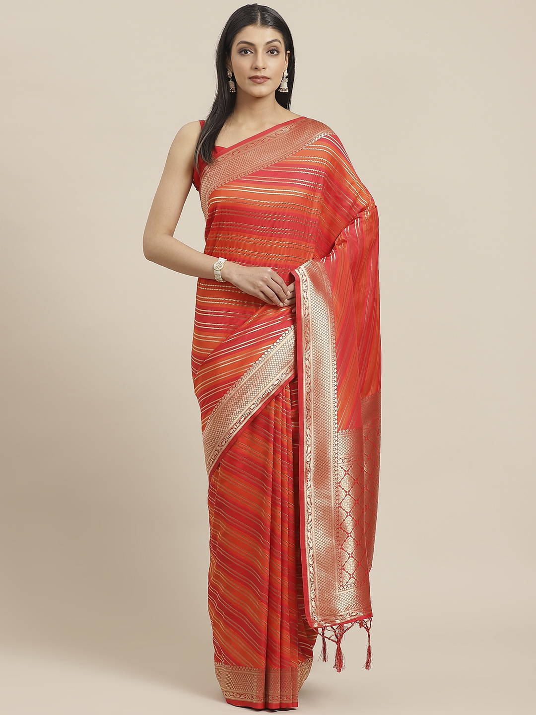 red and white striped saree online