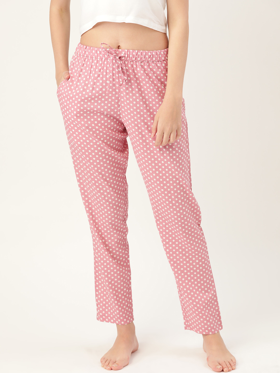 Buy ETC Women Pink & White Polka Dot Print Lounge Pants Lounge Pants