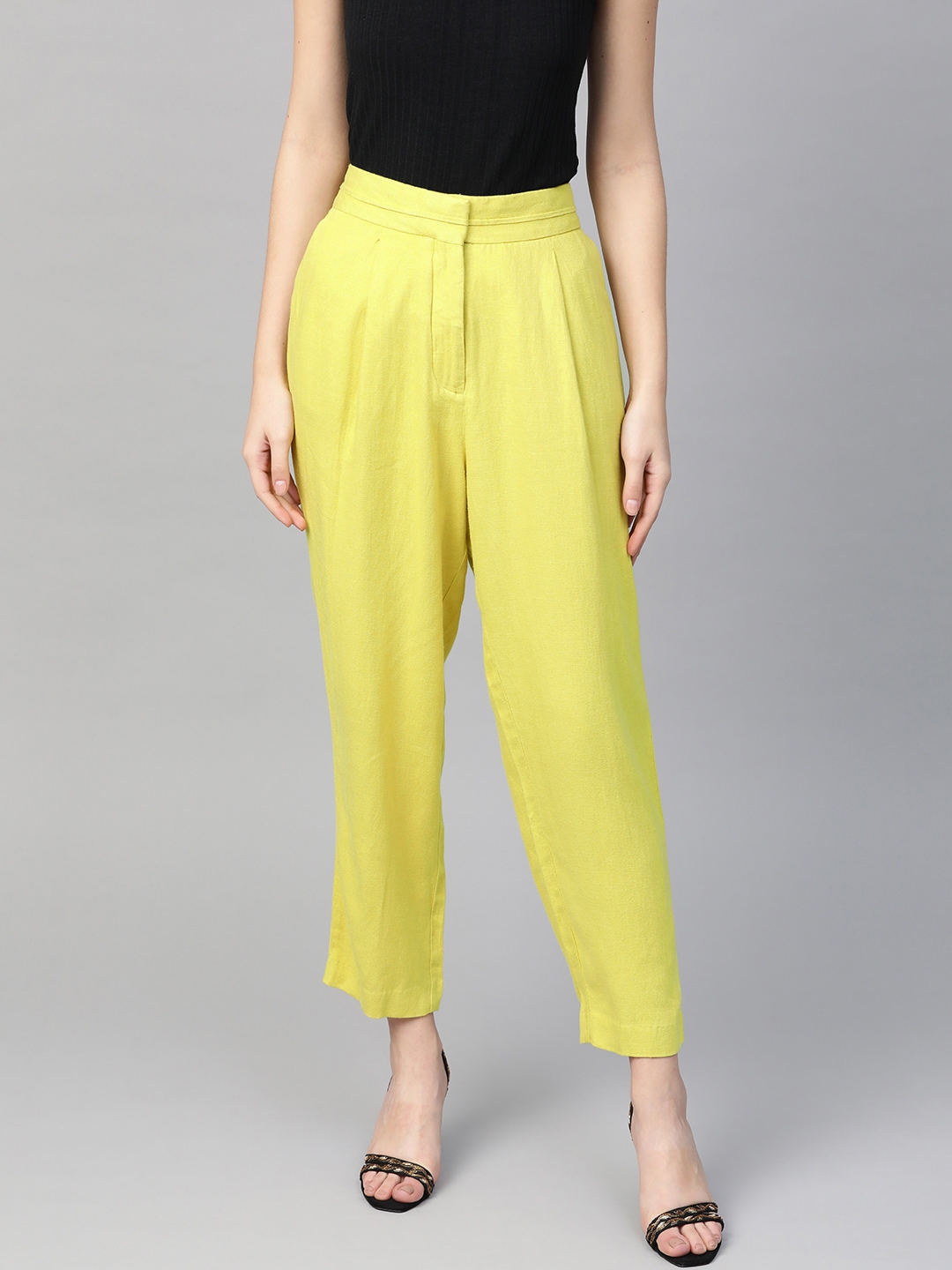 Buy Marks & Spencer Women Lime Green Tapered Fit Solid Regular Trousers ...