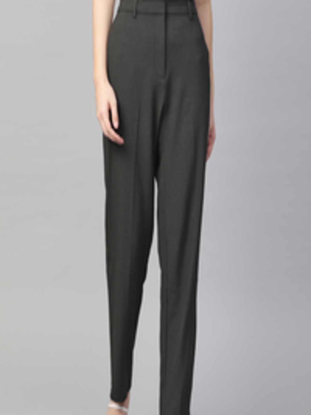 Buy Marks & Spencer Women Charcoal Grey Straight Fit Formal Trousers ...