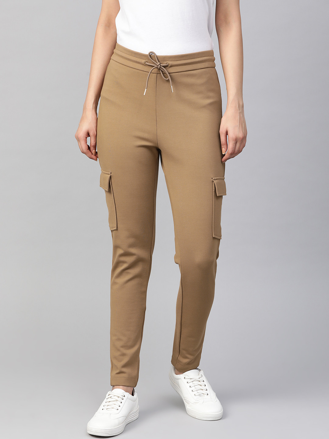 Buy Marks & Spencer Women Beige Slim Fit Cargos Trousers for Women