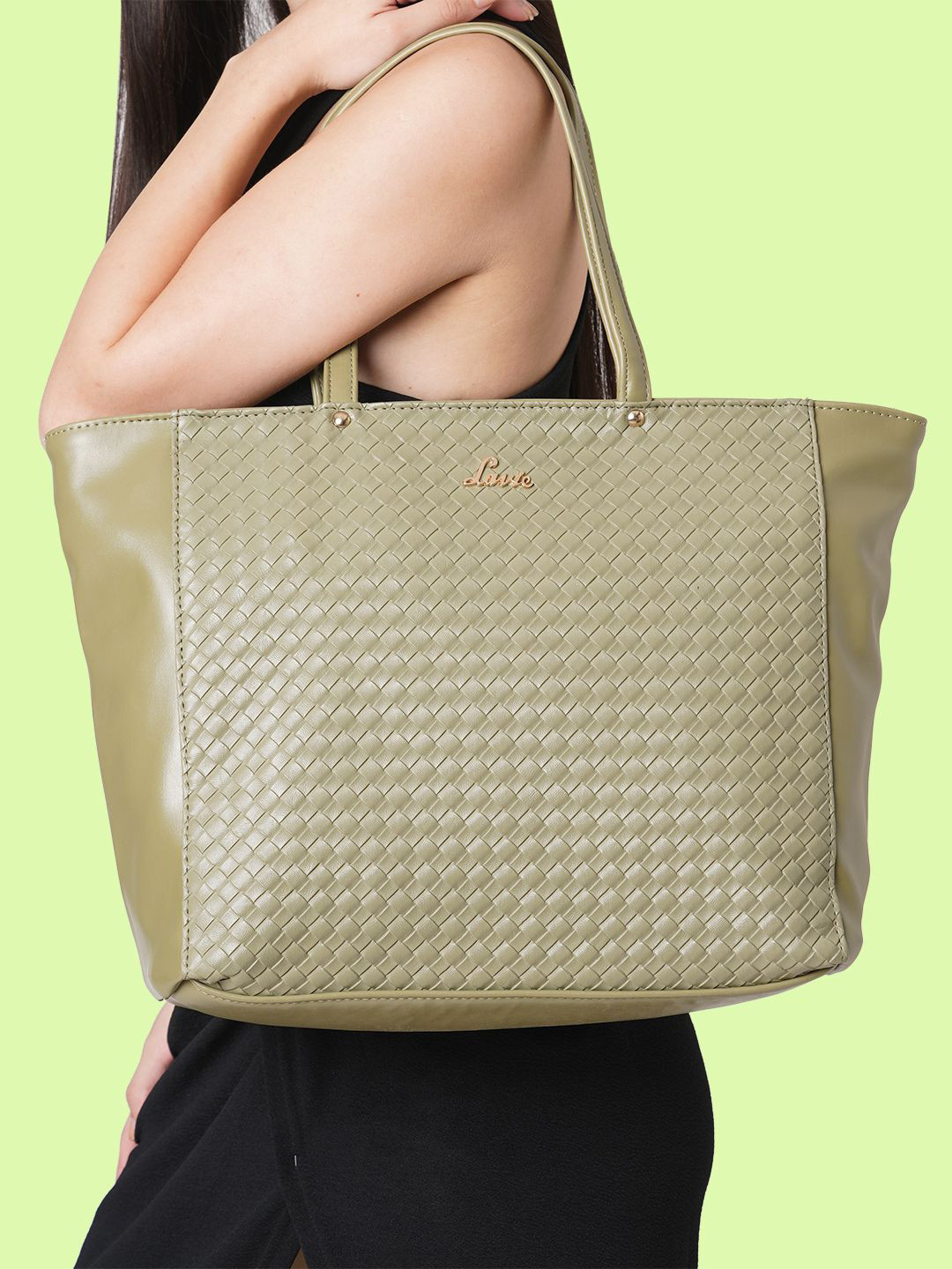 Buy Lavie Nova Olive Green Textured Structured Shoulder Bag Handbags