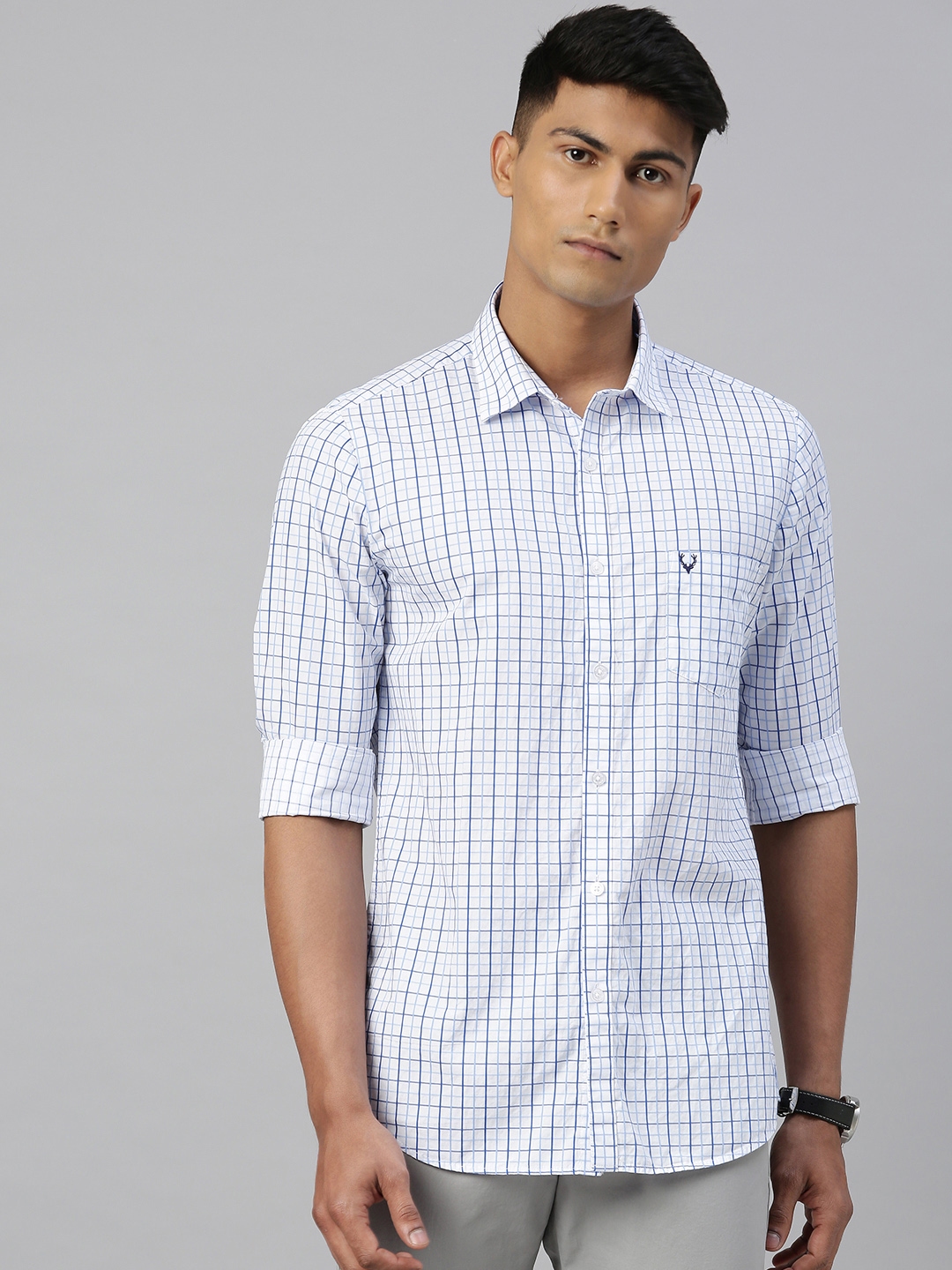 Buy Allen Solly Men White & Blue Modern Fit Checked Casual Shirt ...