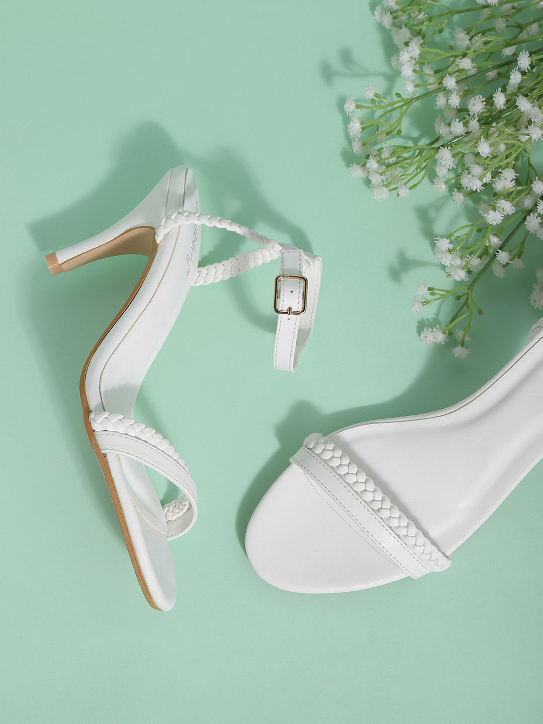 braided white heels