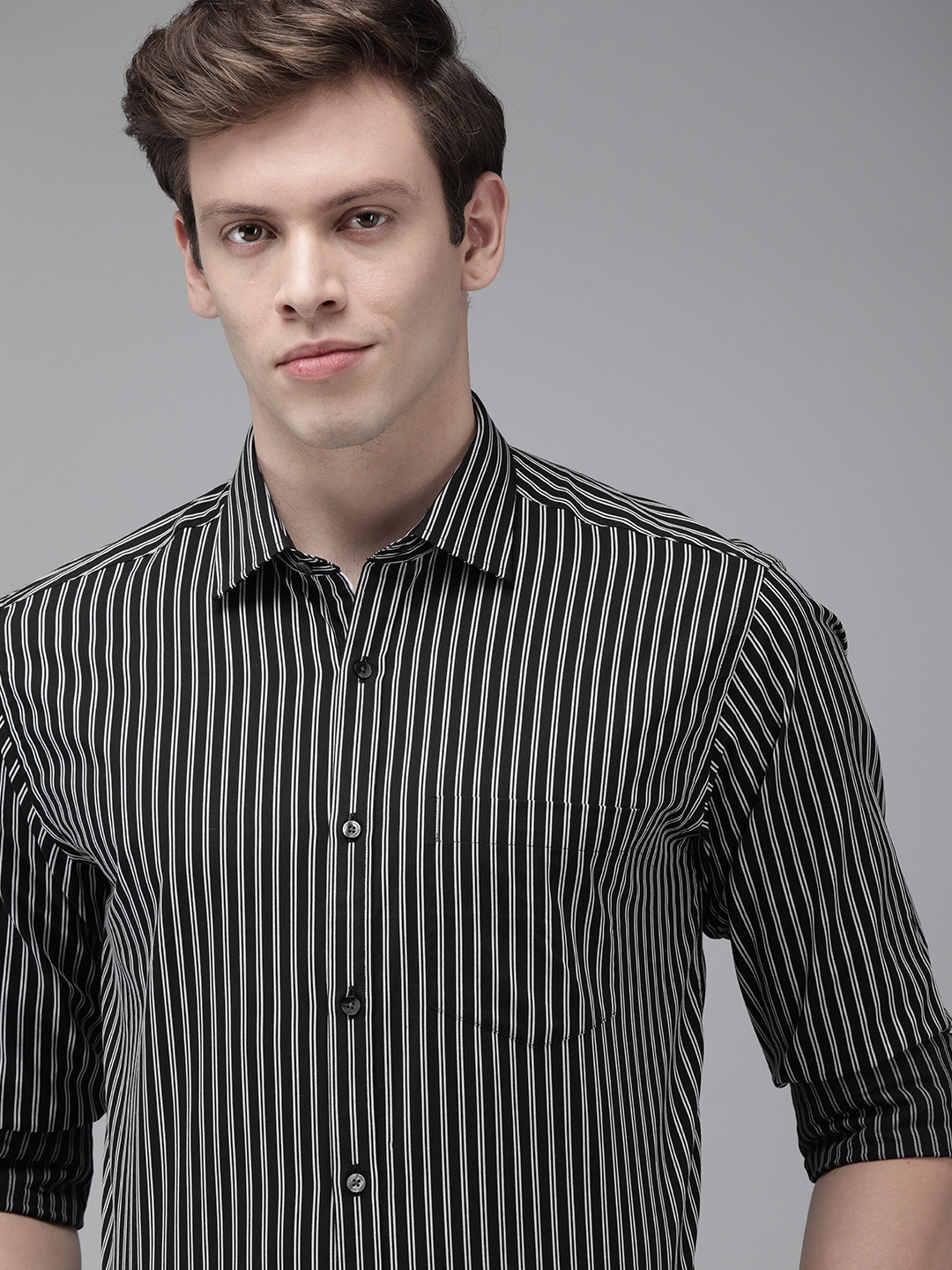 Buy Park Avenue Men Black & White Slim Fit Striped Formal Shirt