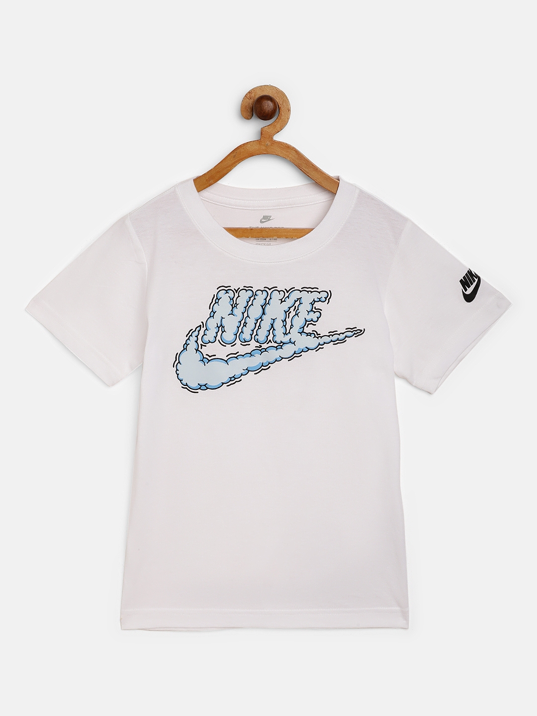 Buy Nike Boys White & Blue Pure Cotton Futura Clouds Brand Logo Print T ...