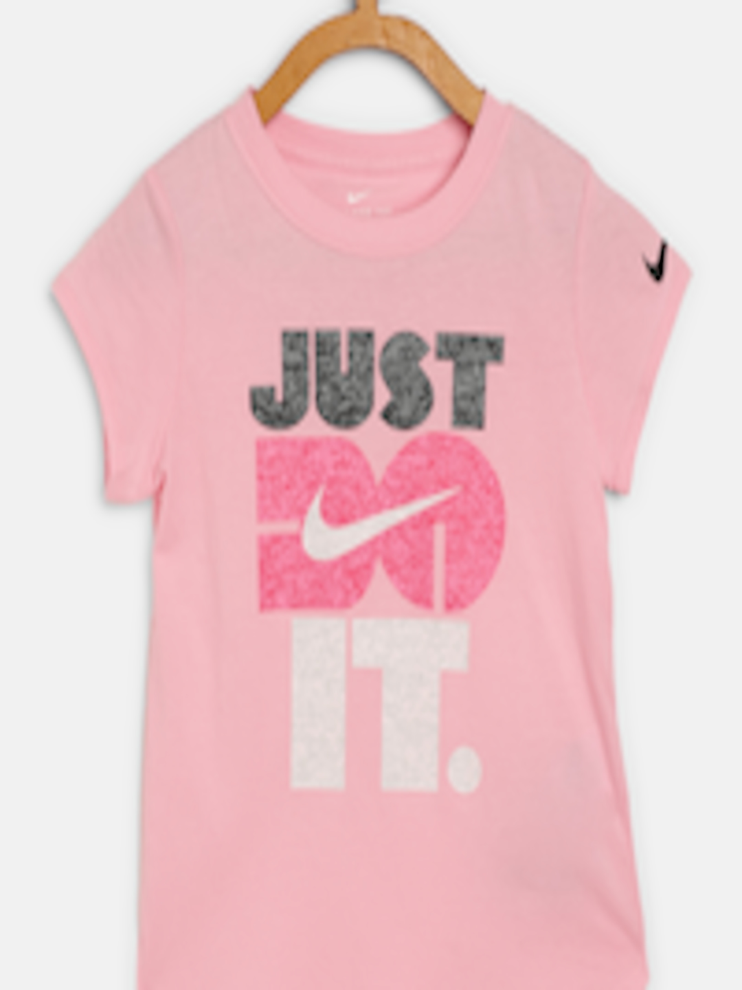 Buy Nike Girls Pink Pure Cotton Just Do It Print Faux Heather Round ...