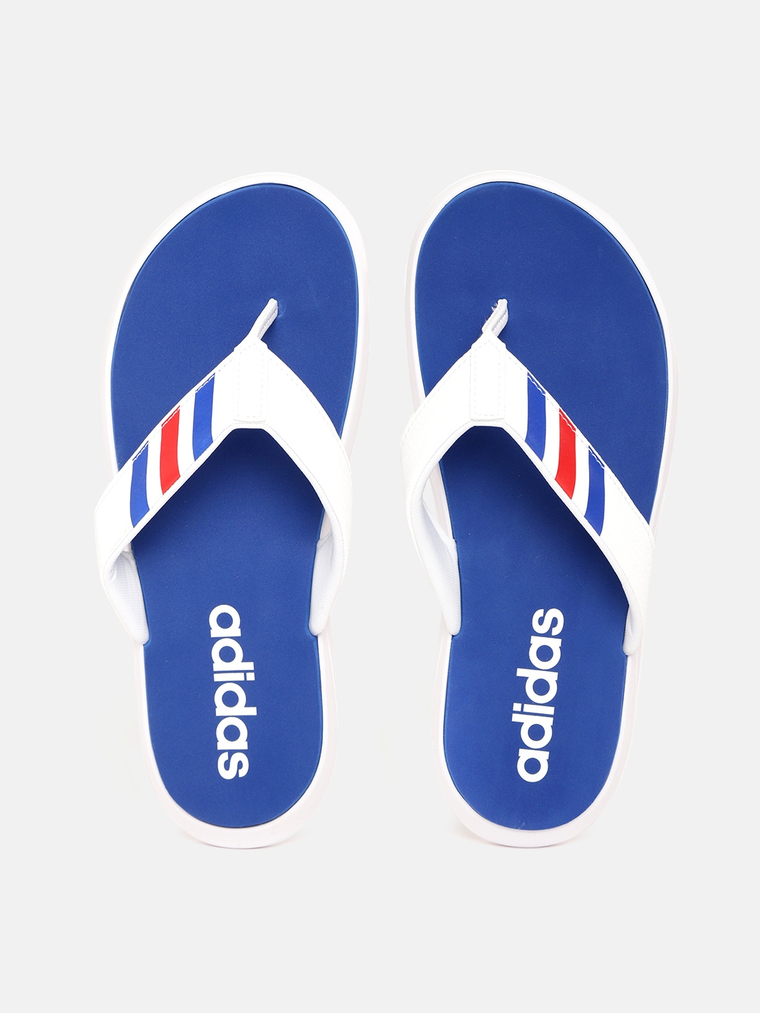adidas flip flops blue and white