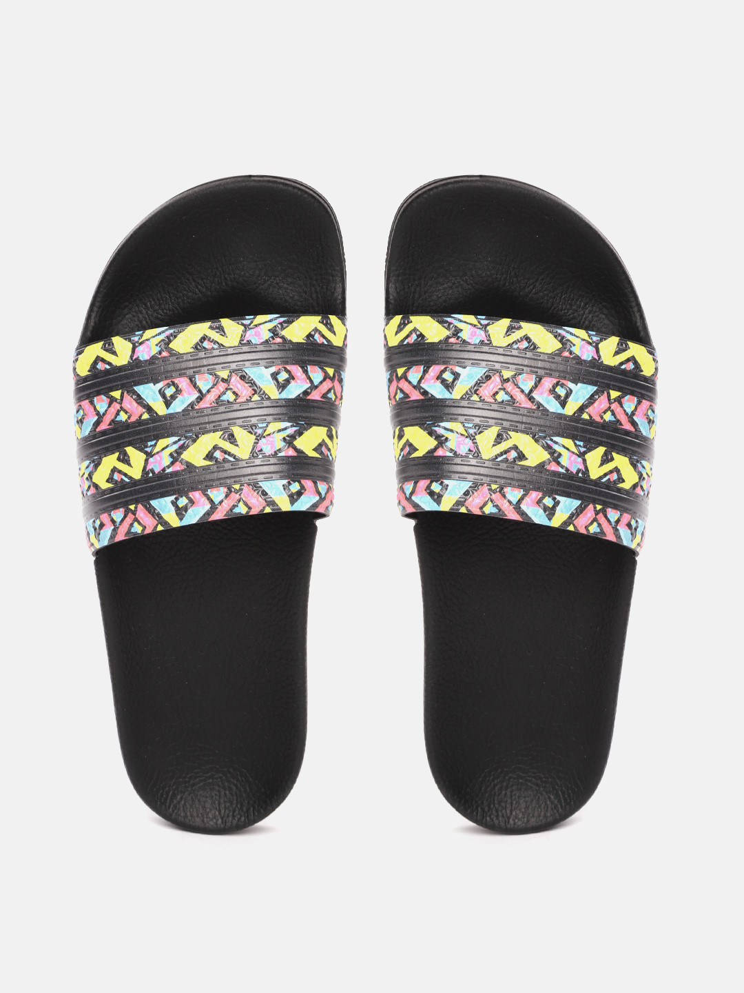 Buy ADIDAS Originals Men Black & Yellow Abstract Print Adilette Sliders - Flip Flops for Men 