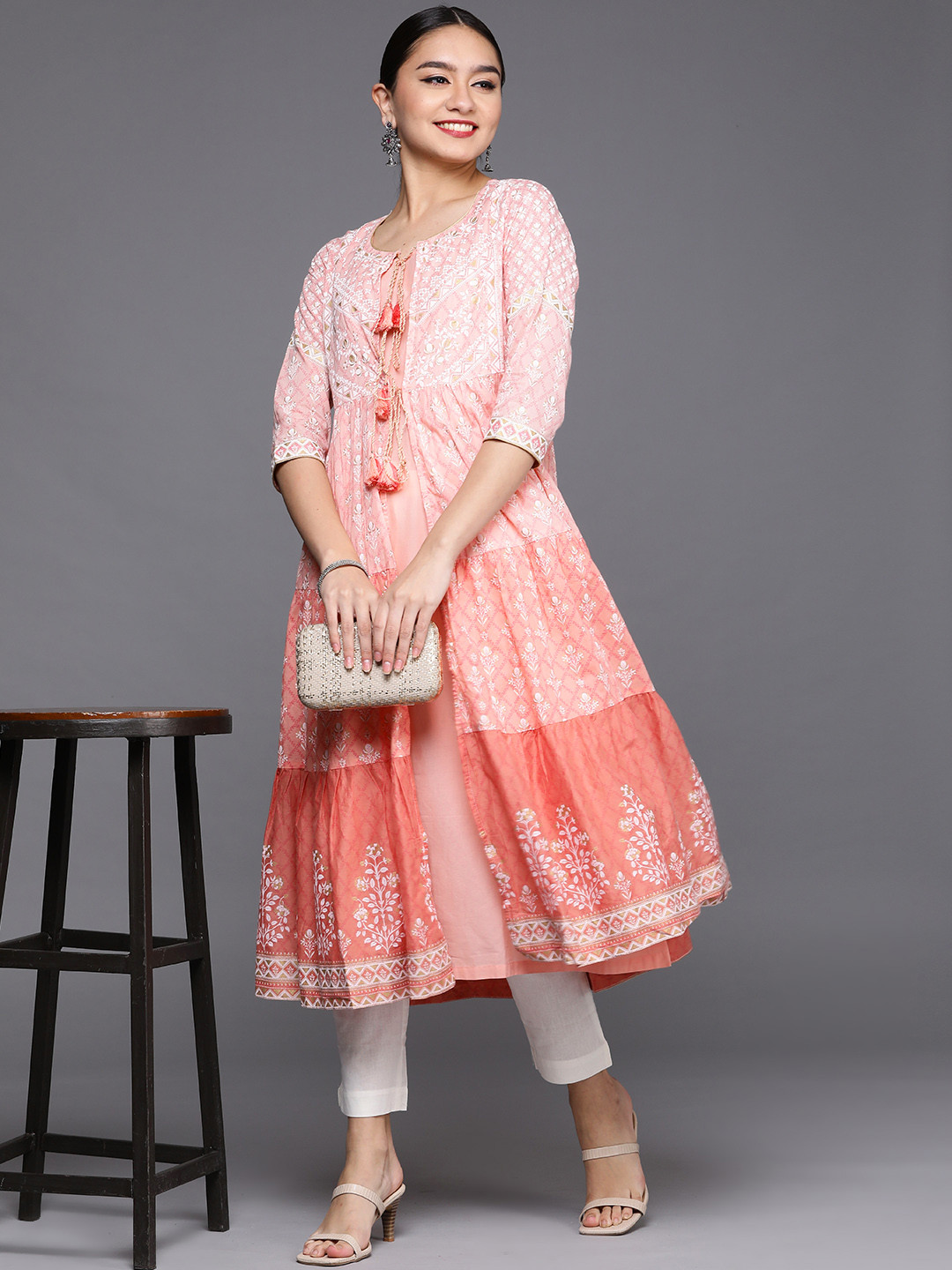 Buy Biba Women Pink Floral Printed Layered Kurta Kurtas for Women