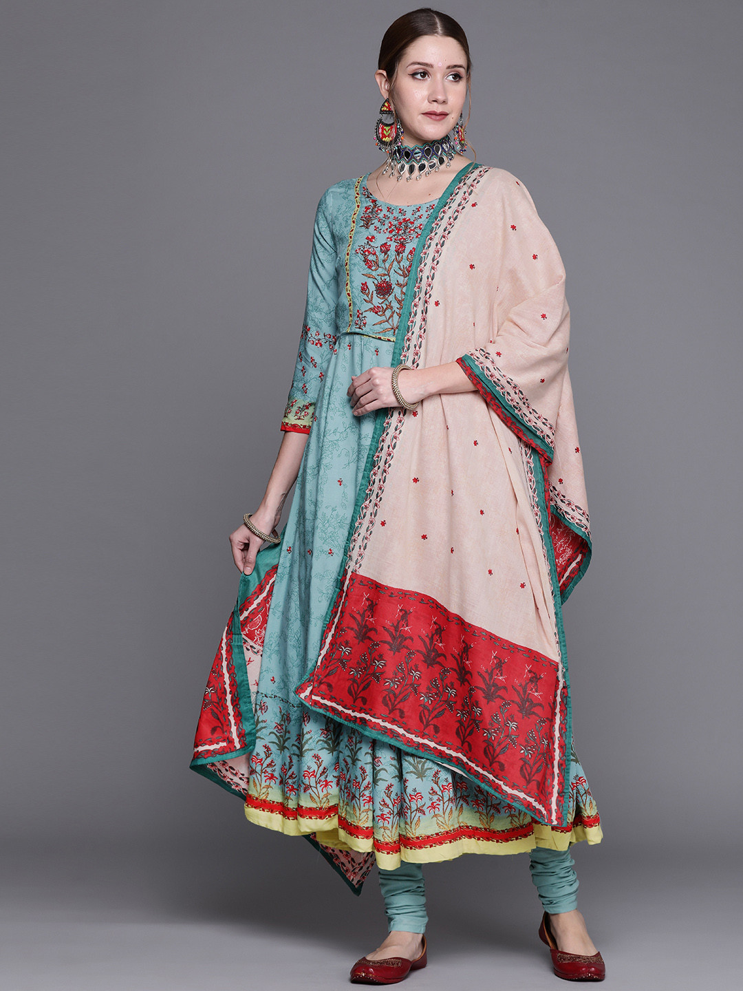 Buy Biba Women Blue Ethnic Motifs Printed Anarkali Kurta & Churidar