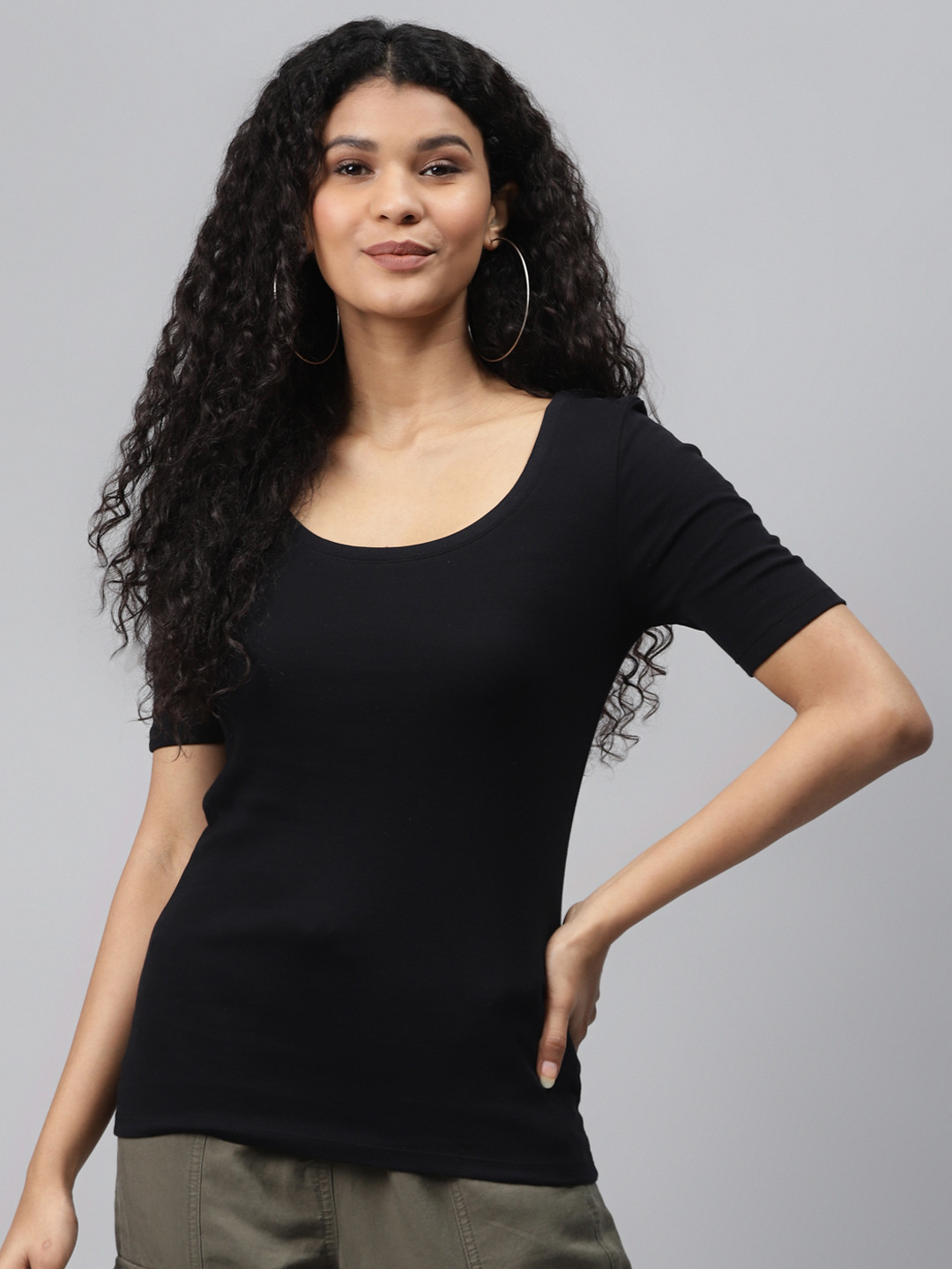 Buy Marks & Spencer Women Black Solid Scoop Neck T Shirt Tshirts for