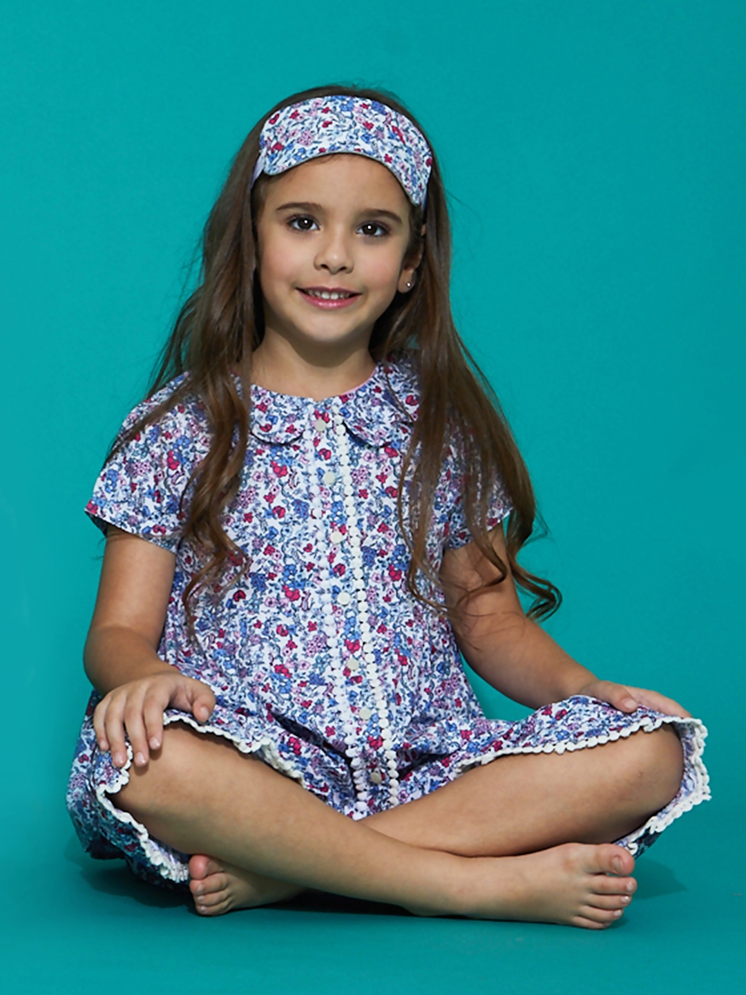 Buy Cherry Crumble Girls White & Blue Cotton Floral Print Night Suit ...