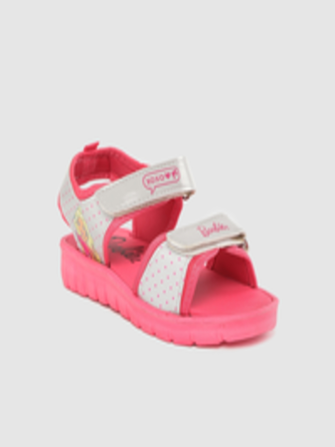 Buy Toothless Girls Grey & Pink Polka Dot & Barbie Print Sports Sandals ...