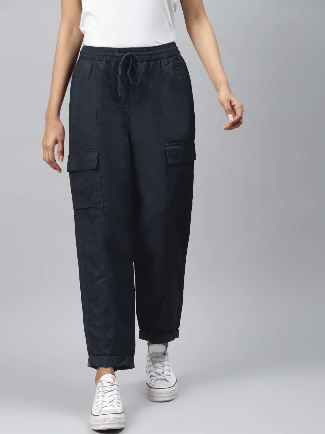 Buy Marks & Spencer Women Navy Blue Cargos - Trousers for Women ...