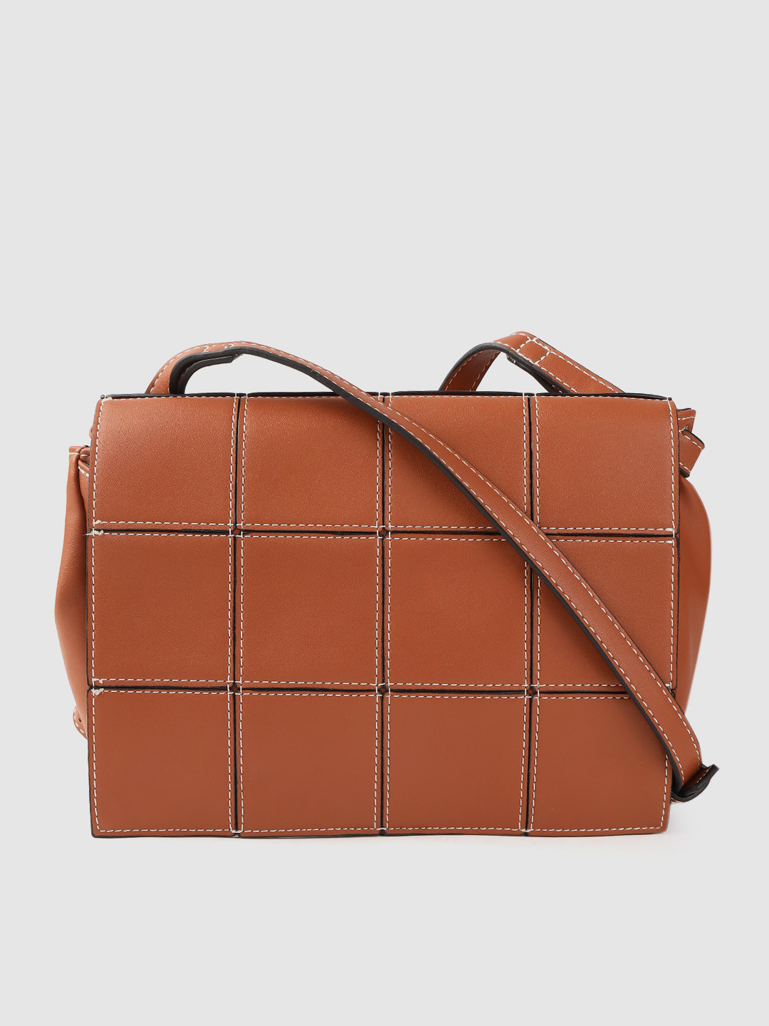 Buy Marks & Spencer Women Rust Orange Checked Sling Bag Handbags for