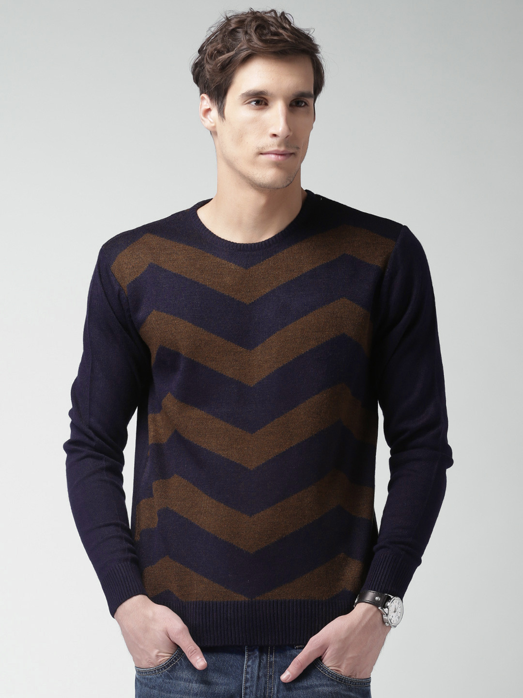 Buy Mast & Harbour Men Navy Chevron Sweater - Sweaters for Men 1346143 | Myntra