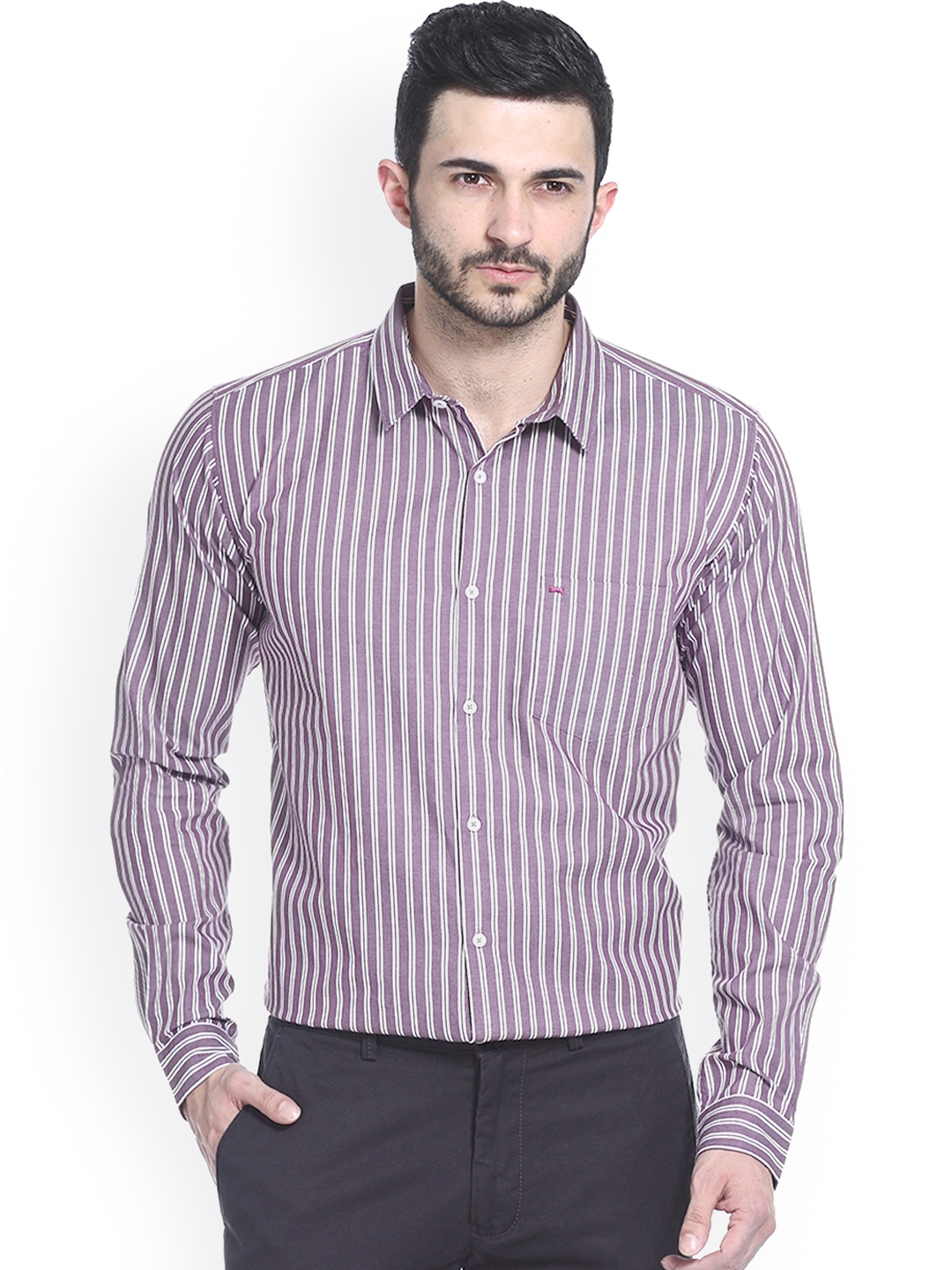 Buy Basics Purple Striped Slim Fit Casual Shirt - Shirts for Men ...