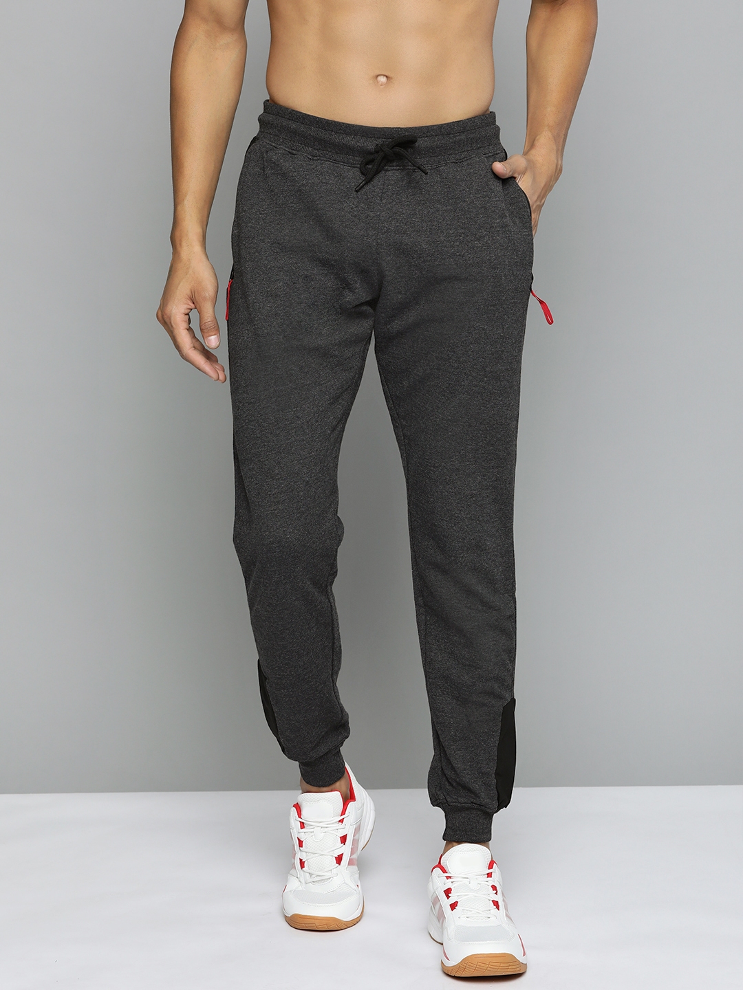 Buy HERE&NOW Men Charcoal Grey Solid Pure Cotton Joggers - Track Pants ...