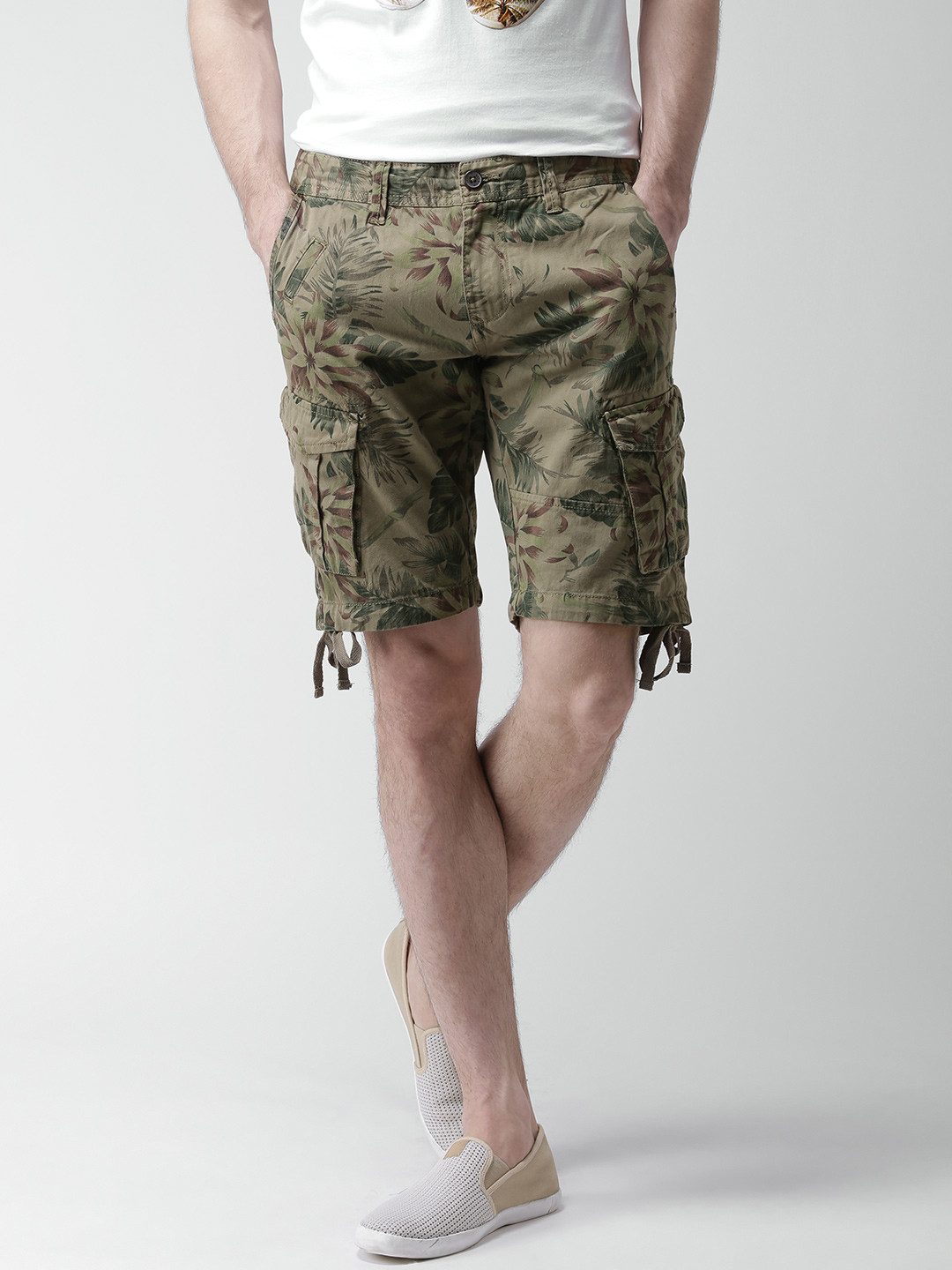 Buy ALCOTT Olive Green Tropical Print James Cargo Shorts Shorts for